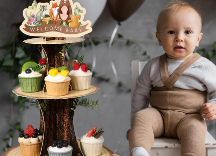 Zonon 3 Tier Woodland Baby Shower Decorations Woodland Cupcake Stand, Brown
