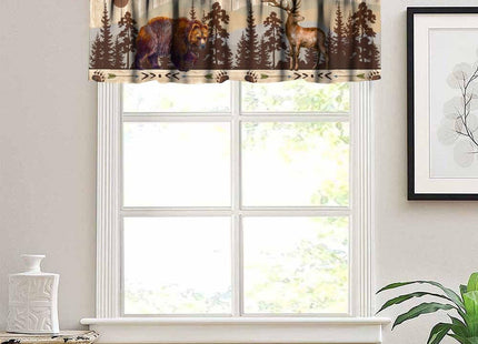 wlsgdsg Vintage Bear Deer Valance Curtain Old Country Forest Plank Hunting Lodge Bear Paw Prints Elk Arrows Window Treatment Valances Curtains for Kitchen Living Room Bedroom 54x18In
