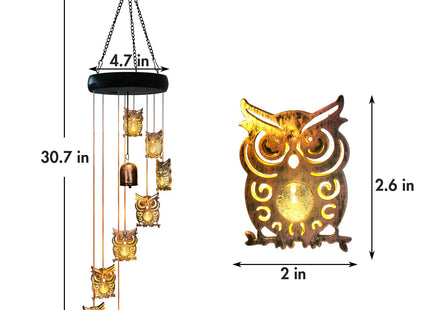 8 LED Solar Upgrade Owl Wind Chimes, Outdoor, Warm LED Owl Decor
