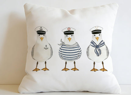 JLLBF Nautical Seagull Pillow Cover 18x18 Double-Sided, Nautical Decor for Home, Funny Sailor Seagull Coastal Ocean Decorative Throw Pillow Cover for Home Bedroom Couch Bed