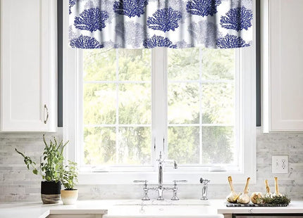 JanJCurt Blue Coral Valance Curtain, Summer Beach Navy Blue Ocean Nautical Coastal Rod Pocket Blackout Short Window Treatment for Kitchen Bathroom Living Room Bedroom, 54x18in