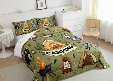 Erosebridal Kids RV Camper Queen Comforter Set,Camping Tent Bedding Set for Boys Girls Room Decor,Forest Bear Fox Bed Set Rustic Style Travel Trailer Bedding Comforter Sets,2 Pillowcases