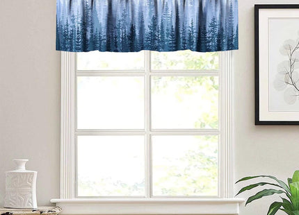 ZhiRain Blue Forest Valance Curtain Coniferous Trees Silhouette Nature Landscape Rod Pocket Valance Window Treatments 1 Panel Short Curtains for Kitchen Farmhouse Living Room Decor 54 x 18 in