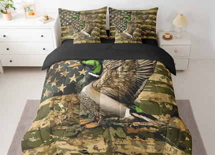 Feelyou Duck Camo 7 Piece Bedding Set Full Size for Boys Teens Kids Hunting Duck Comforter Set with Sheets Hunter Rustic Farmhouse Cabin Bed in a Bag Wild Home Decor
