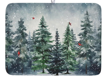 Winter Dish Drying Mat for Kitchen Counter Winter Pine Tree Dish Drying Mat 18x24 Inch Red Bird Christmas Dish Draining Mat Absorbent Reversible Dish Pad Kitchen Accessories Table Protector