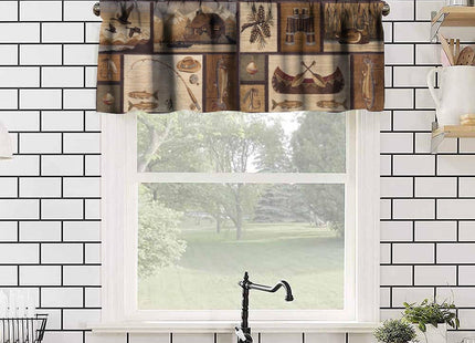 JanJCurt Rustic Farmhouse Valance, Vintage Country Style Natural Scenery Lake House Rustic Cabin Fishing Blackout Short Window Treatment for Kitchen Bedroom Living Room, 54x18inch