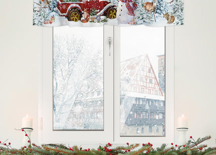 Christmas Snowman Valance Curtains for Kitchen Window 54" W x 18" L, Red Truck Xmas Tree Rod Pocket Small Curtain for Living Room Winter Robin Bird Deer Pine Valances for Windows/Bathroom/Bedroom