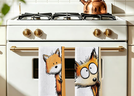 2 Pcs Funny Fox Kitchen Towels 24x14 Inch, Fox Gifts Reusable Dish Towels