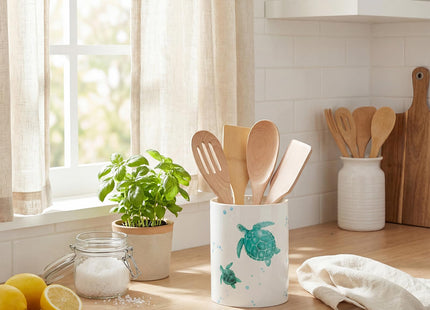 WILLBOND Sea Turtle Utensil Holder Coastal Kitchen Acrylic Crock Decor