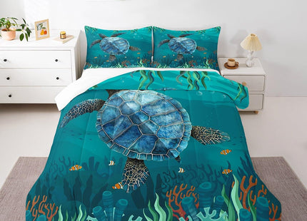 jejeloiu Sea Turtle Ocean Fish Comforter Set Twin Size Kids Boys