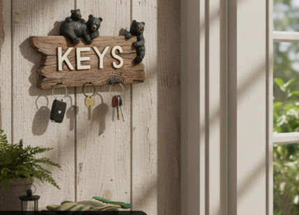 Pine Ridge Deer Antler Hook Key Holder Home Decor, Wall Mounted Rustic Keys Inscribe Keyholder, Organizer, Coat Hooks Deer Hunting Decorations for Home
