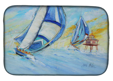 Caroline's Treasures JMK1005DDM Sailboats and Middle Bay Lighthouse Dish Drying Mat Absorbent Dish Drying Mat Pad for Kitchen Counter Dish Drainer Mat for Countertop, 14 x 21", Multicolor