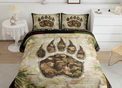 Erosebridal Camo Bear Paw Bedding Set Twin Camouflage Wild Animal Down Comforter Nature Woodland Tree Branch Camo Comforter Set for Kids Boys Teen Men,Wildlife Quilt Duvet with 1 Pillow Case