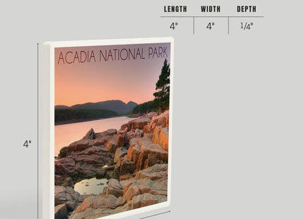 Lantern Press Acadia National Park, Maine, Rocks and Water (Absorbent Ceramic Coaster, Single, Cork Back, Kitchen Table Decor)