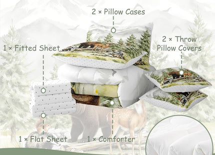 Feelyou Woodland Forest Comforter Set Twin for Kids Boys Girls Bedding Set