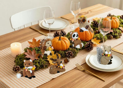 naturevibe Set of 6 Sisal Woodland Animals w/Floral for Fall Home Decor