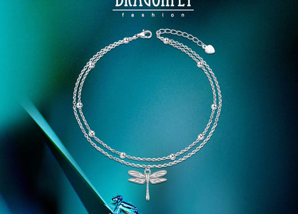 Dragonfly Layered Anklet 925 Sterling Silver Dragonfly Ankle Bracelet
