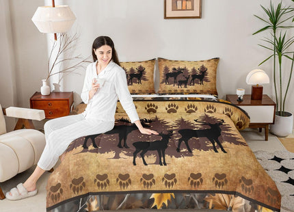 Erosebridal Deer Comforter Set Hunting Bedding Set for Kids Boys Girls Cabin Farmhouse Woodland Animal Comforter Camo Bedroom Decor Warm Rustic Leaves Antlers Wolf Bear Tree Duvet Quilt