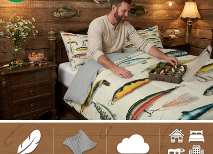 Erosebridal Fishing Queen Comforter Set for Boys, Hunting and Fishing Bedding Set Big Bass Pike Fish Comforter, Ocean Life Quilt with 2 Pillowcases for Rustic Farmhouse Lake House Decor