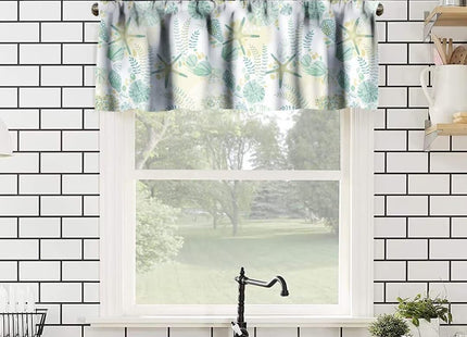 JanJCurt Coastal Starfish Blackout Valance, Beach Nautical Ocean Seashell Conch Malachite Green Coral Seaweed Summer Short Window Drape for Kitchen Living Room Bedroom, 54x18in