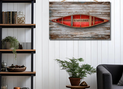 Personalized Custom Wooden Wall Art - Rustic Red Canoe Sign for Cabin and Lake House Decor - Handcrafted UV Printed Solid Wood Plaque for Living Room, Office, Unique Gift(Style D)