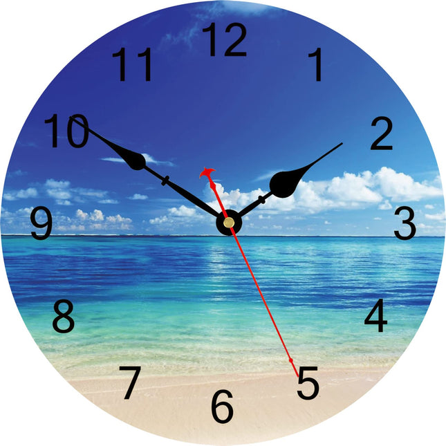 TAHEAT Coastal Beach Wall Clock, Blue Nautical Bathroom Decor, Decorative Battery Operated Silent Non Ticking Wall Clocks for Living Room Kitchen Bedroom Office, 12 Inch