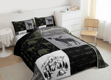 Hunting Rustic Lodge Duvet Insert Queen, Deer Bear Patchwork Comforter Set