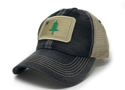 S.L. Revival Co. 1901 Maine Pine Tree Flag Trucker Hat, Black