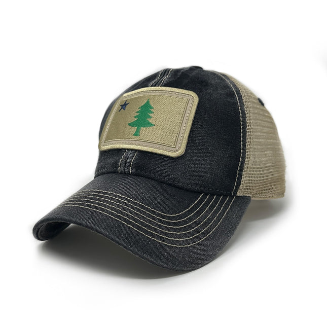 S.L. Revival Co. 1901 Maine Pine Tree Flag Trucker Hat, Black