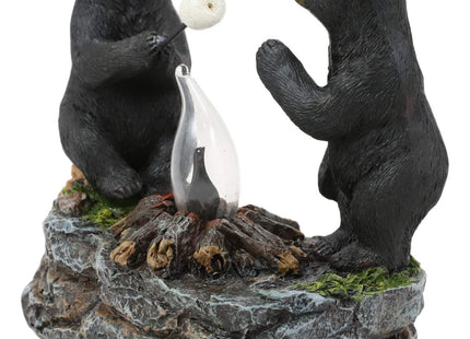 Ebros Whimsical Rustic Forest Black Bears Father and Son Making Marshmallow Smores by Bonfire Campfire Night Light Small Statue Woodland Cabin Lodge Decor Bear Figurine As Decorative Home Accent