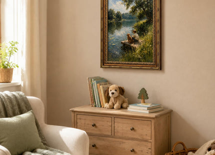 Jevoluntic Boy And Dog Framed Wall Art, Boy Fishing Wall Decor,12 x 16In