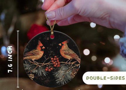 OHDCE Cardinal Christmas Ceramic Ornament, Christmas Cardinal Bird Decorative Ornaments for Tree Holiday Party, Rustic Red Bird Xmas Hanging Decorations