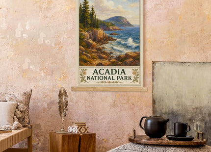 MIDEFINCH Acadia National Park Vintage Linen Canvas Poster