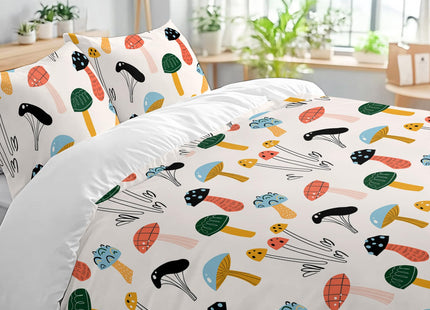 SOULZZZ Forest Mushroom Duvet Cover Set Queen - Comfortable Super Soft Natural Leaf Insect Snail Mushroom Bed Set for Girls Boys - Mushroom Decor Gifts for Women
