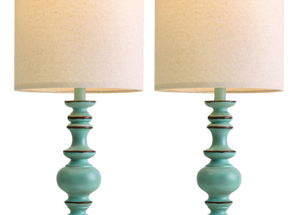 BOBOMOMO 24" Farmhouse Table Lamps Set of 2 – Distressed Teal Lamps with Linen Shades, Cottage Style Bedside Lamps for Bedroom, Living Room, or Entryway, Medium Height Lamps with Coastal Vintage Charm