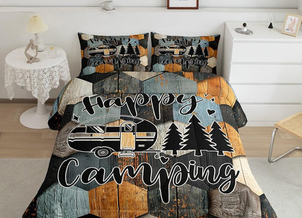 Castle Fairy RV Trailer Decor Twin Comforter Kids,Wild Adventure Camping Sports Duvet/Quilt Set Soft Comforter Bed Collection,Modern Hexagon Lodge Style Bedding Comforter for Boys Girls Bedroom,2 Pcs