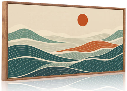 CHDITB Long Coastal Framed Wall Art, Minimalist Coastal Horizontal Wall Decor, Abstract Waves Line Artwork Ocean Sea Painting, Modern Beach Above Bed Art Prints for Nautical Theme Bedroom 40"x20"x1