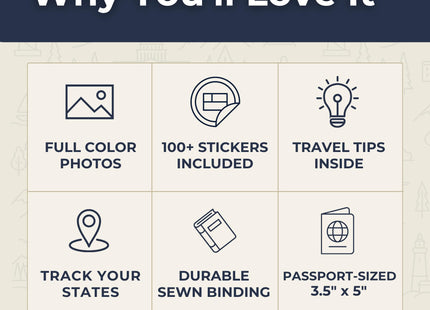 50 States Passport & Travel Journal - Track States Visited with Flag Stickers and US Travel Map - Gift for Travelers