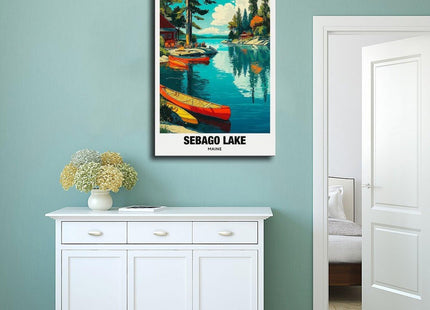 FtAmHbf Sebago Lake Scenic Maine ForestCalm Water Landscape Poster Bedroom Decor Sports Landscape Office Room Decor Gift Style:Frame 12x18inch