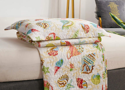 CHESITY Beach Quilts Set Full/Queen Size Ocean Bedspread Lightweight Coastal Quilt Reversible Bedding Cover Nautical Coverlet Set Seashell Conch Beach Comforter Cover Conch Sheet(90"x90")