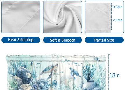 Kapok Quadrant Coastal Valance for Windows - Blue Sea Turtle Valance Curtain 54"x18" Short Curtain Window Treatment for Kitchen Living Room Bathroom Bedroom