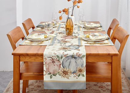 YiHomer Blue Pumpkin Bordered Thanksgiving Tabletop, Stonewashed Fall Pumpkin and Sunflower Cottage Print Easy Care Fabric, Farmhouse Harvest, Napkin Set, 20 x 20