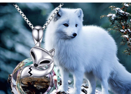 JUSTKIDSTOY Sterling Silver Fox Pendant Necklace - Circle Crystal Pendant, Women's Fox Jewelry Gift