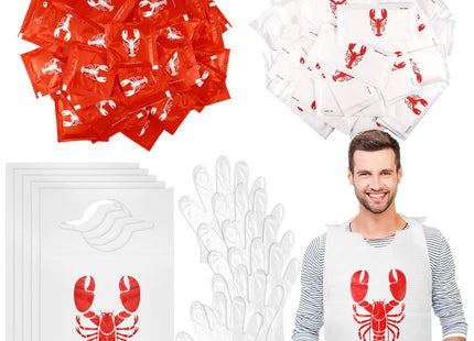 Umigy 200pcs Adult Lobster Crab Bib Wet Wipe Glove Set Seafood Party Supply