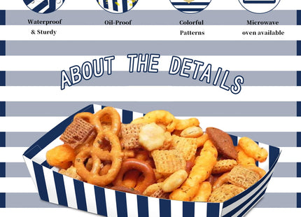 KERINGO No Folding Required 50 Pack 2 Lb Nautical Party Food Trays Nautical Plates Birthday Party Supplies Nautical Themed Nacho Holders Paperboard Tray Disposable Serving Trays