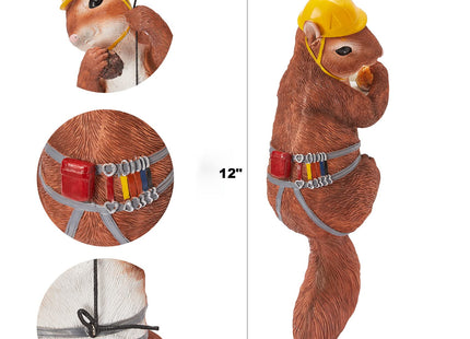 Climbing Squirrel Figurine Garden Wall & Tree Decor Statues, Animal Backyard Accessories, Hang on Wall, Yard Art Squirrel Gifts Figure Indoor and Outdoor Lawn Squirrel with Helmet Funny Decoration 12"