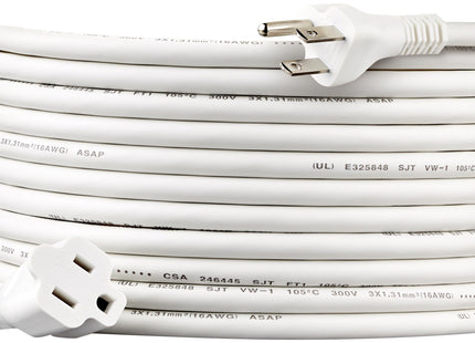 Amazon Basics Extension Cord, 20 Ft, 3 Prong Outlet Extender, Indoor Power Cord, 13 Amps, 125V, White