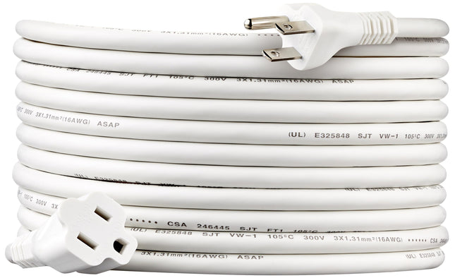 Amazon Basics Extension Cord, 20 Ft, 3 Prong Outlet Extender, Indoor Power Cord, 13 Amps, 125V, White