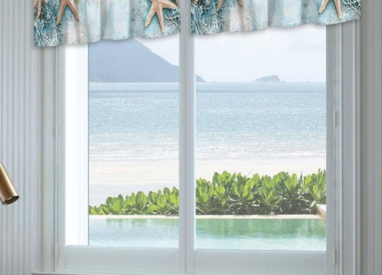 EwdeWwo Nautical Coastal Valance for Windows, Beach Sea Starfish Ocean Theme Rod Pocket Curtain Valances for Living Room Bathroom Underwater World Window Treatment Valances 54" W x 18" L, 1 Panel