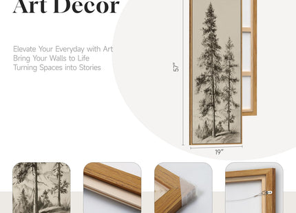 Framed Long Narrow Vintage Pine Tree Landscape Vertical Wall Art, 18x56 In